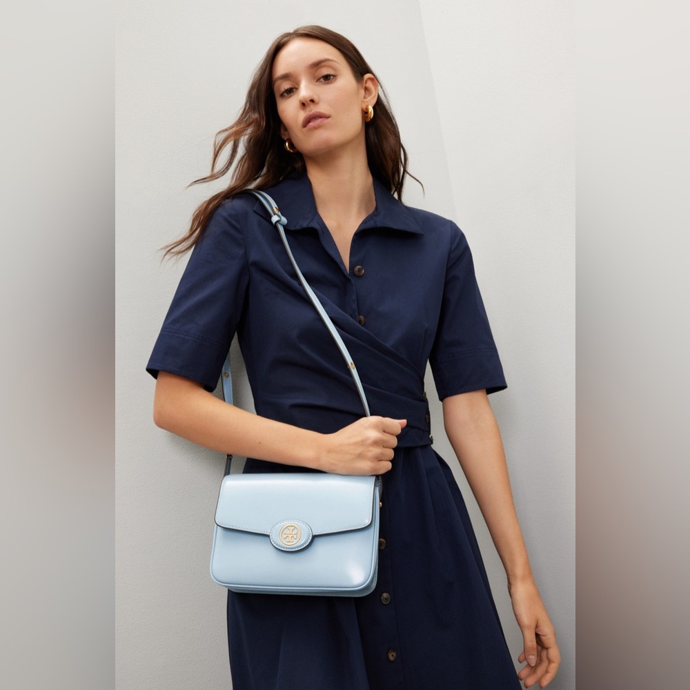 Tory Burch Robinson Light Blue Shoulder Bag